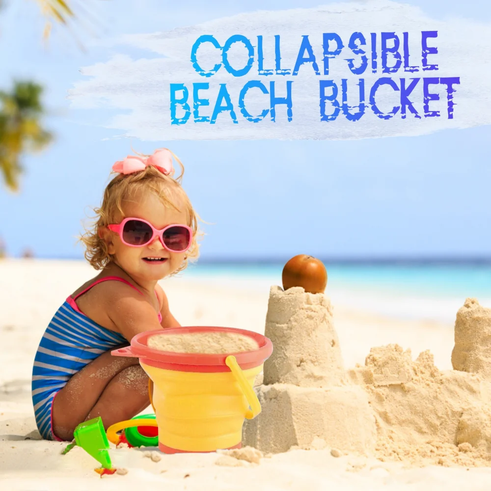 Foldable Silicone Bucket Beach Toys Summer Sand Playing Outdoor Toy Children Portable Folding Sandbox Bucket For Kids 5