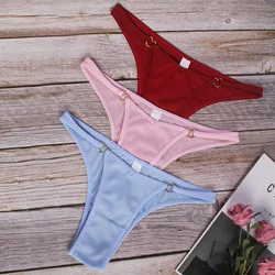 Women Sexy Panties Seamless Slip Femme Heart Buckle T Back G String Cotton Underwear Breathable Low Waist