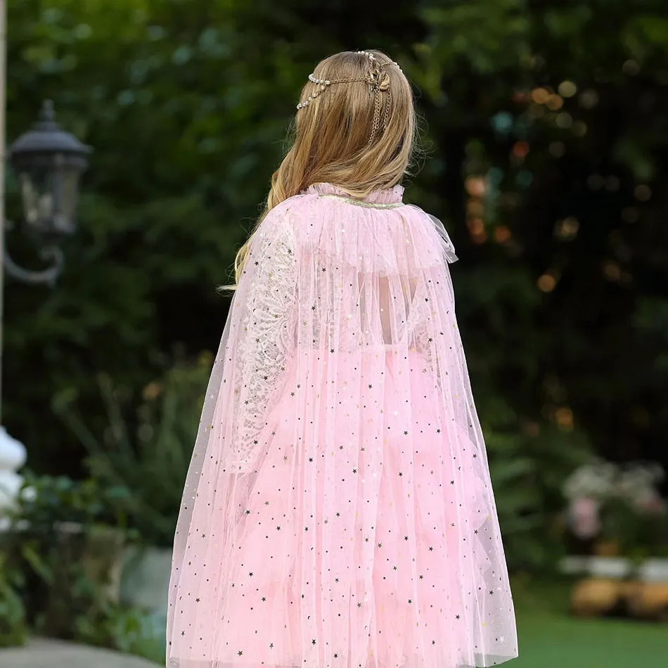 Costume da ragazza per bambini vestito elegante Cape Kids Christmas Halloween Party Supply Girl Tulle mantello Elsa Rapunzel accessorio Cosplay