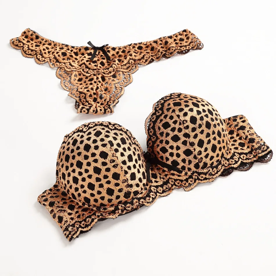 Sexy Spitze Leopard G-String Bh Set Für Frauen Büstenhalter Bügel Push-Up Tanga Dessous Set Unterwäsche Panty Kurze Set_voghion.com