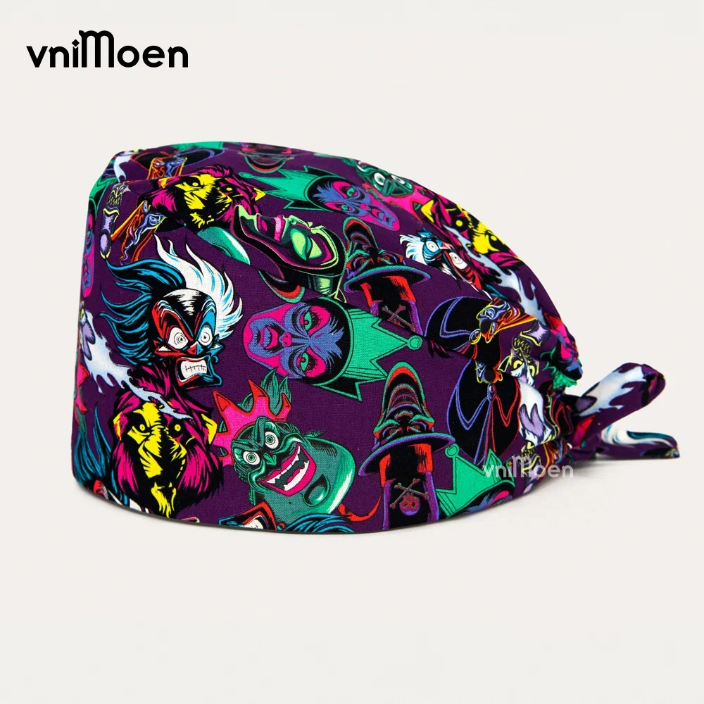 Laboratory scrubs cap cotton Breathable cartoon printing Health service work hat clinical nurse Dentist Skull cap