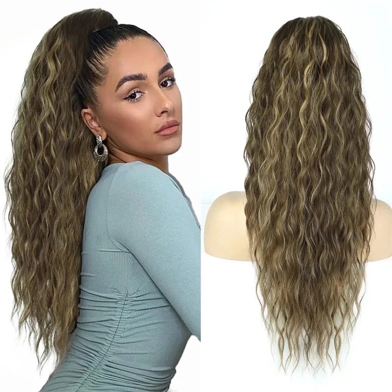 LongPonytailExtensionsforBlackWomenSyntheticFiberCurlyWavy