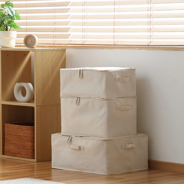 Japanese Style Storage Box Basic Collapsible Cotton Beige Cubes