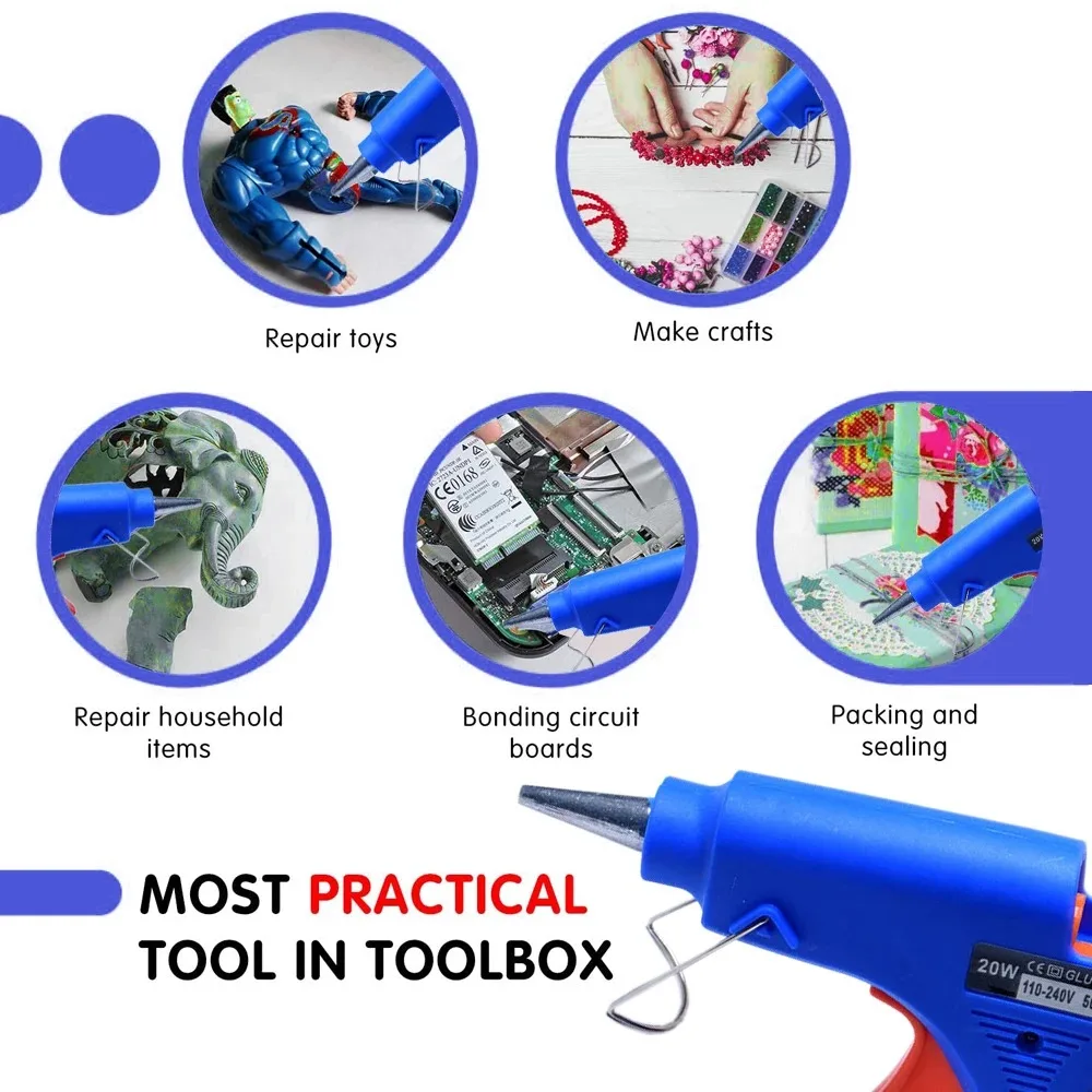 20W Hot Melt Glue Gun DIY Mini Household Industrial Guns Heat Temperature Thermo EU Electric Repair Tool Use 7mm Glue Sticks 5