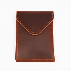 Luxury Genuine Leather Men's Slim Wallet with Flap Closure and Card Organizer (Reddish Brown)