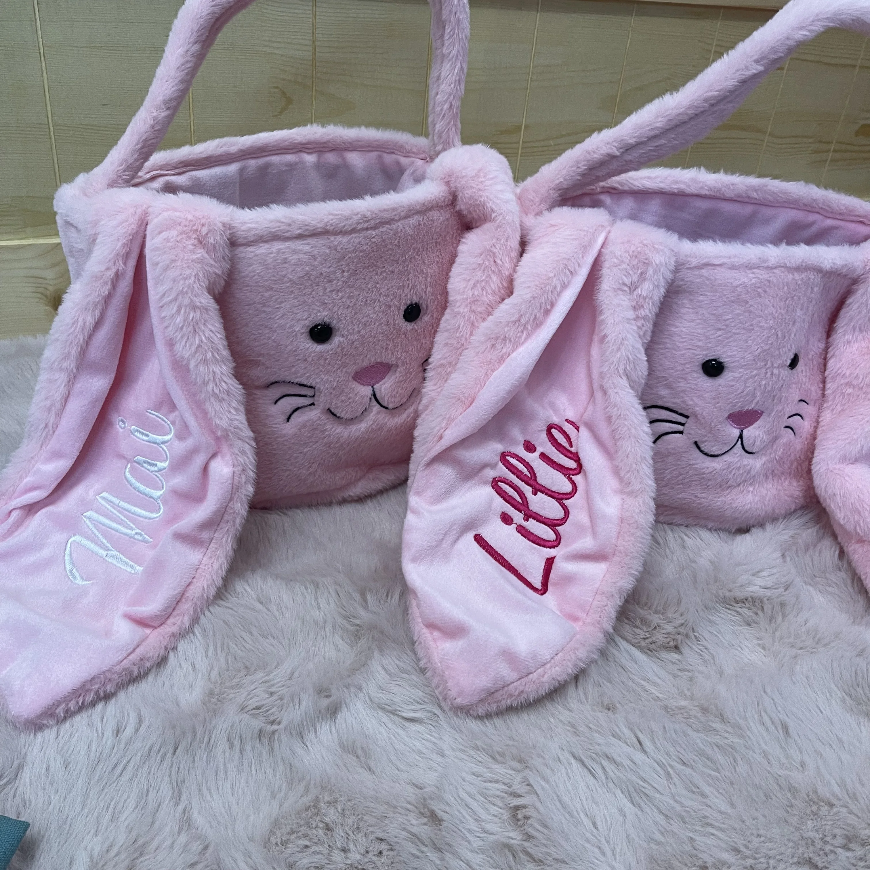Personalized Bunny Easter Basket, Easter Basket with Name, Egg Hunt Basket, Bunny Face Tote, Kids Treat Bag