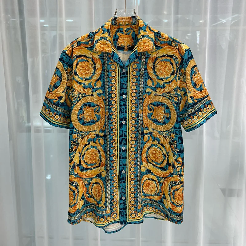 2024 Royal Luxury Men Shirt Sets Vintage Pattern 2 Piece Suit Shorts Oufits Summer Short Sleeve Printed Shirts Ropa De Hombres 3
