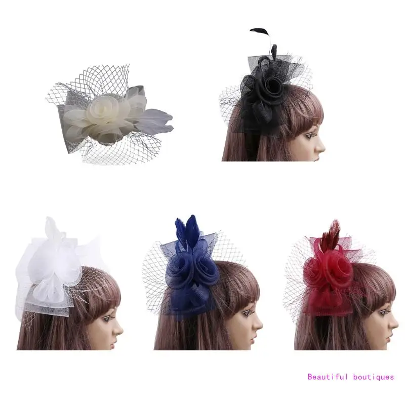 

1920s Feather Yarn Hat Shape Hair Barrettes Wedding Bride Ponytail Hair Hairpin DropShip