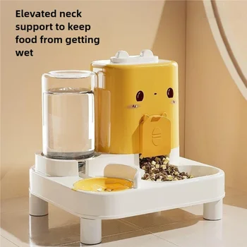 เครื่องให้น้ำและอาหารแมวแบบอัตโนมัติ 1 ชิ้น - ดีไซน์ชิ้นเดียว ป้องกันการหก ความจุขนาดใหญ่ 2