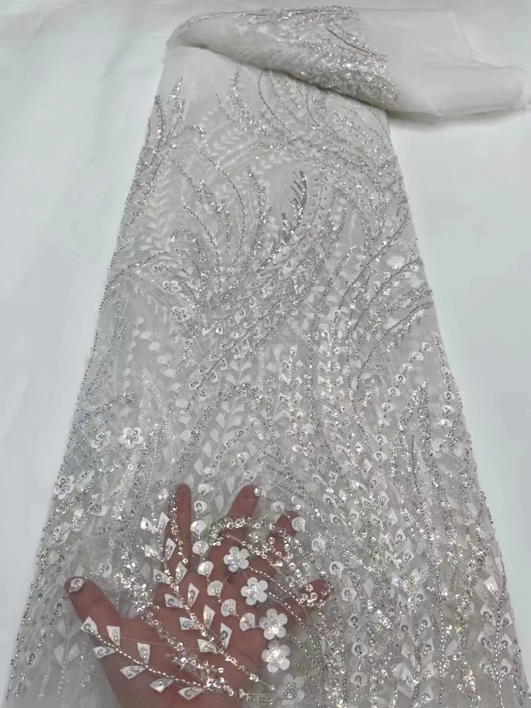 

Новинка, нигерийская кружевная ткань с блестками, роскошная французская 3D фотосвадебная Ткань 5 ярдов QF0453