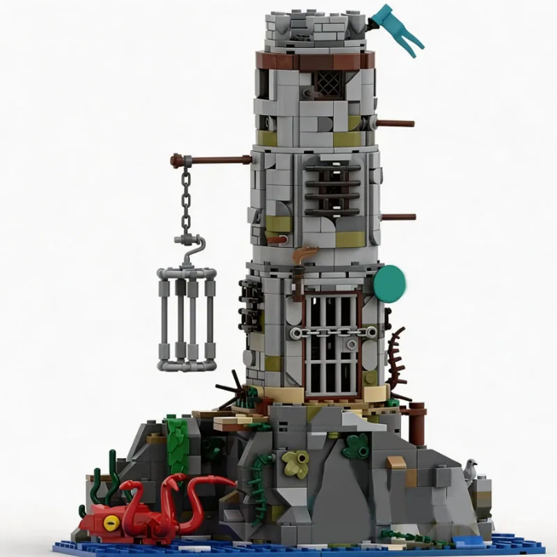 966개 맞춤형 MOC 중세 성 감옥 타워 모델 빌딩 DIY 블록 브릭 조립 장난감 어린이를 위한 인기 휴일 선물