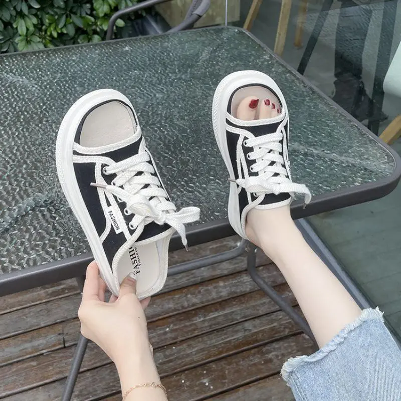 Thick-Soled Canvas Wearing Muffin Women'S Sandals And Slippers.