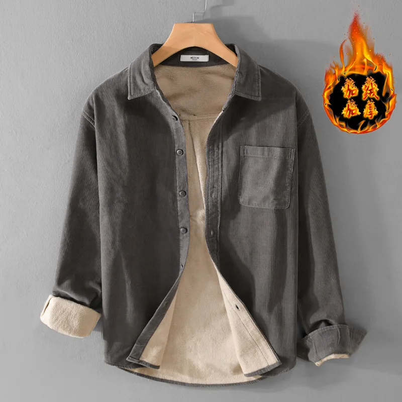 

2023 Autumn and Winter Men's Cotton Corduroy Warm Shirt Long Sleeve
