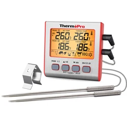 Dual Probe Digital Meat Thermometer with Large LCD Screen (TP17 - Red)