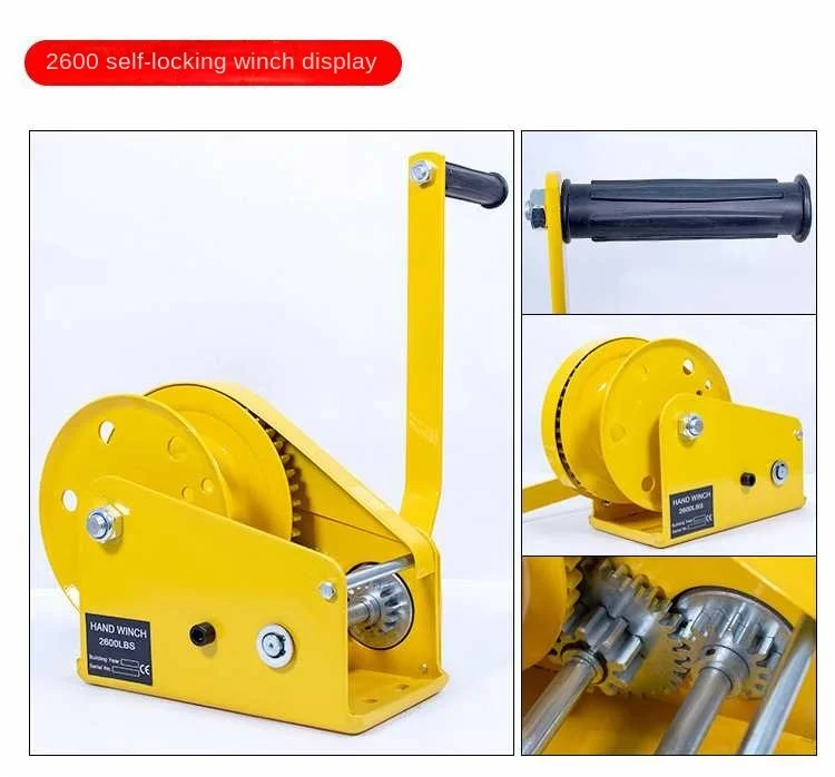 S71658ce48e054c00be030e04522e414aC 2600Pounds, 40m, 3m/min Wirerope Hand Operated Winch Alloy Steel Manual Traction Hoist Winch Crane Bidirectional Self-locking Jack Mallzona