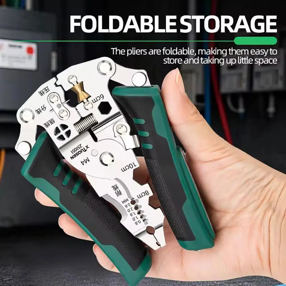 Versatile Foldable Electrician Tool with Wire Stripping & Voltage Testing Capabilities