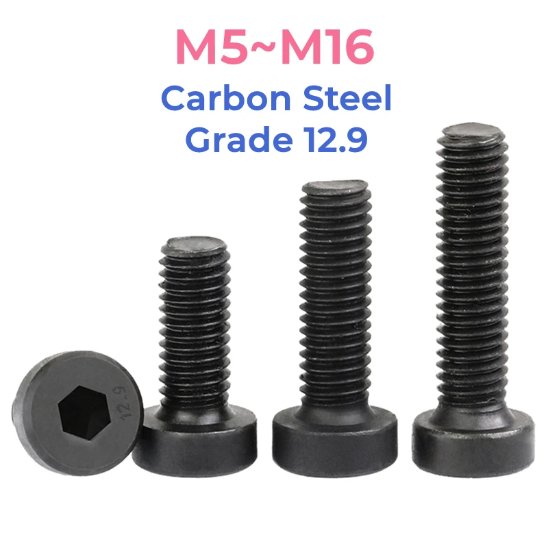 

Grade 12.9 High Strength Black Carbon Steel Hexagon Hex Socket Thin Short Low Cap Head Screw Bolt M5 M6 M8 M10 M12 M14 M16