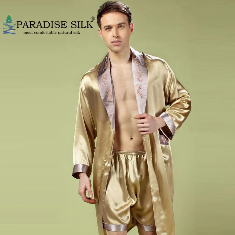 Mens Silk Robe Luxury Bathrobe 100 Pure Silk Men Sleepwear Kimono Robe