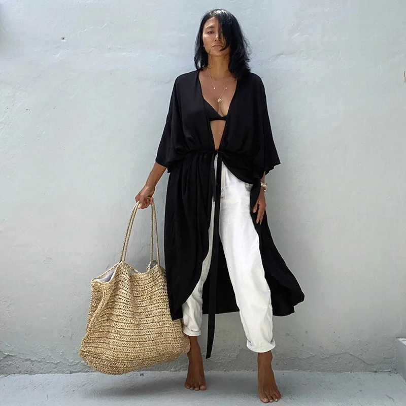 Hot New Women Summer Elegant Open Front Loose Casual Blouse Beach Party Robe Sleeve Shirt Cotton Sun Protectiont Wear bikini cover up skirt wrap Cover-Ups