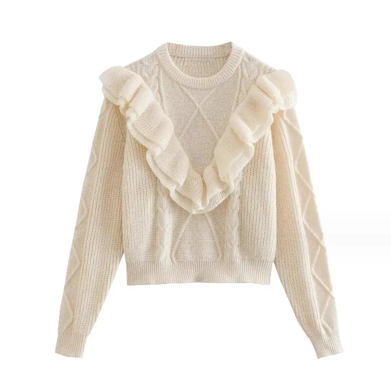 

Women Sweaters Women 2023 Long Sleeve Patchwork Crochet Pullover Autumn Winter Fashionable Ruffle Hooked Flower Tops w819