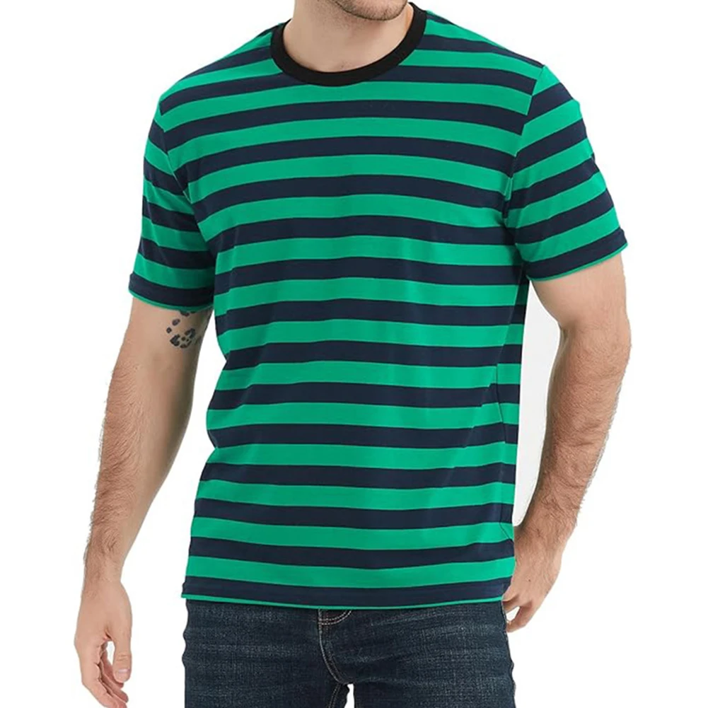 O Neck Top T Shirt Slight Stretch Striped Summer Black T Shirt Blue Casual Yellow Casual Top Daily For Vacation