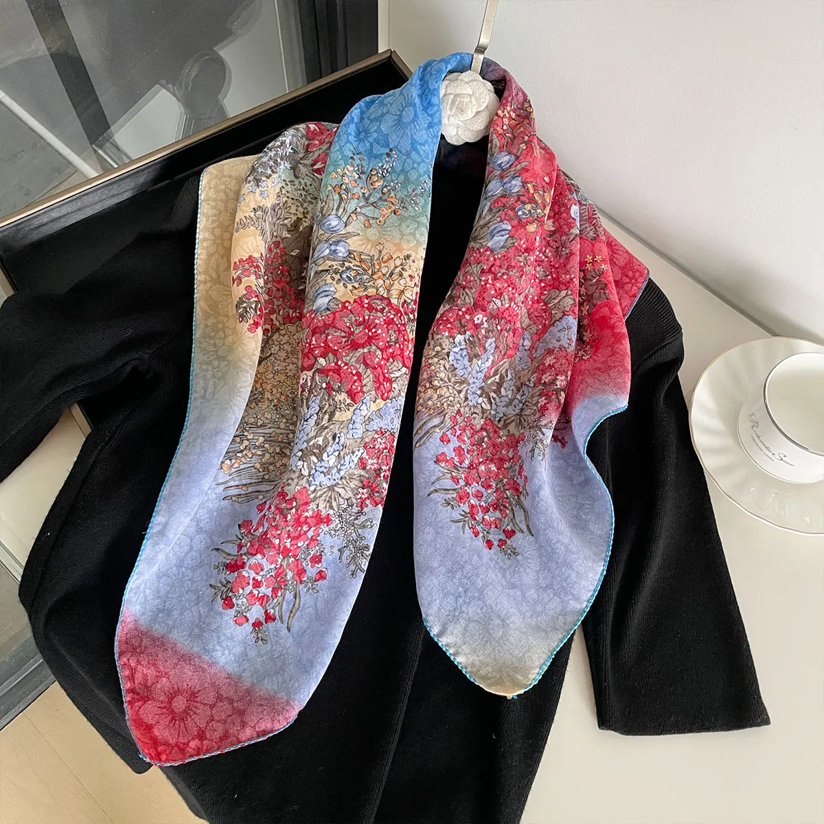 Fashion Luxury Brand 70cm Silk Square Scarf Women Satin Neck Tie Female Hair Bandana Headkerchief Shawl Wrap Print Hijab Echarpe