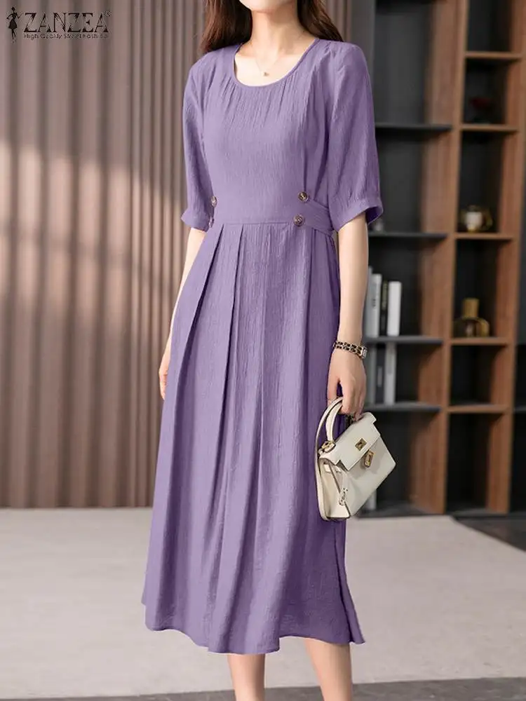 

Fashion O Neck Solid Loose Sundress Casual Holiday Vestido 2023 ZANZEA Women Summer Half Sleeve Work Mid-calf Dress Robe Femme