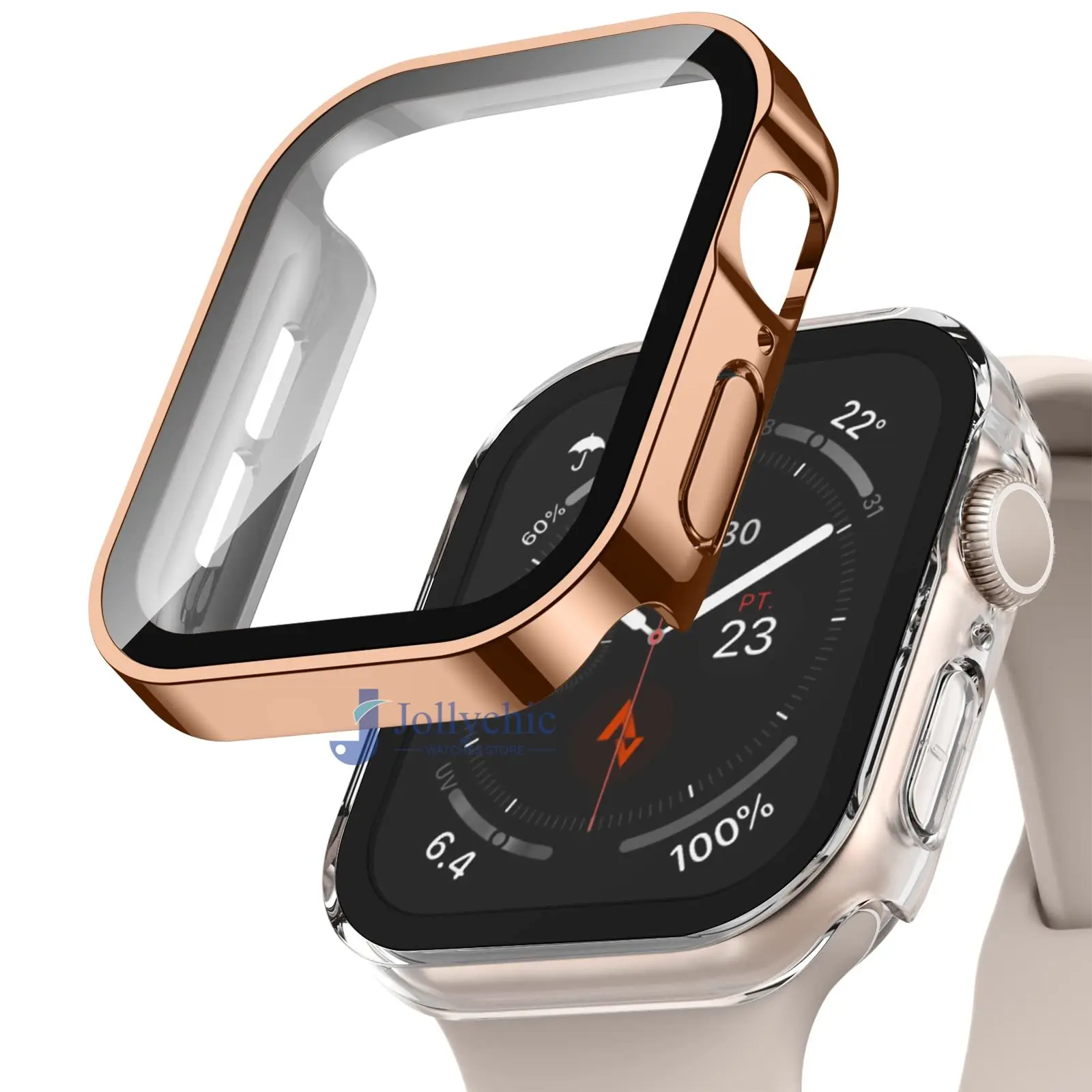 Premium Waterproof Tempered Glass Watch Case Cover with Edge Protector