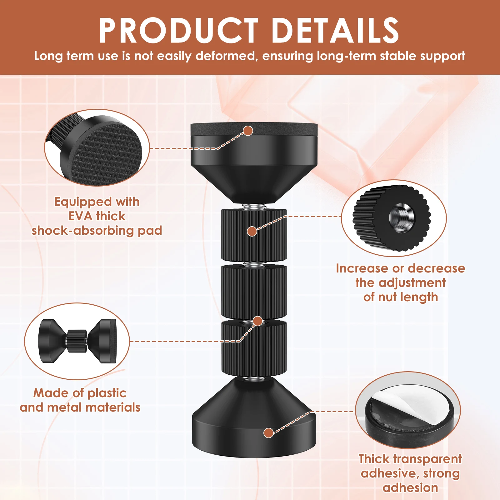 8Pcs Headboard Stopper 4.2-11CM Adjustable Bed Frame Anti-Shake Tool Self-adhesive Telescopic Support Hardware Fasteners Set