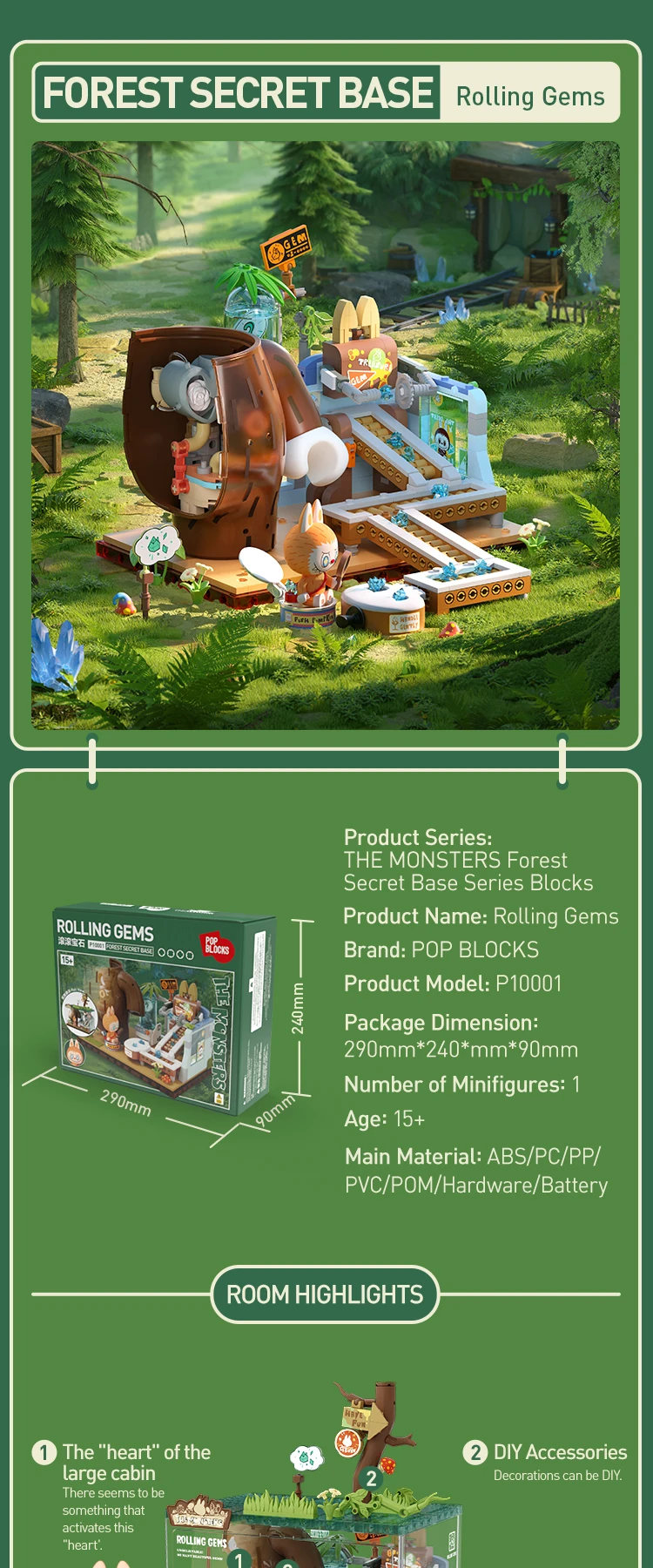 Original Labubu The Monsters Forest Secret Base block set display with detailed figures from Pop Mart