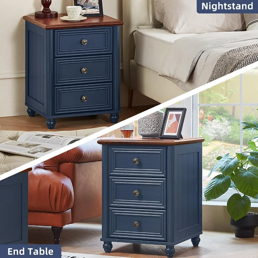 Farmhouse Night Stand Set of 2,Wood Nightstand with 3 Drawers,Bedside End Table with Storage and Roman Column,for Bedroom 6