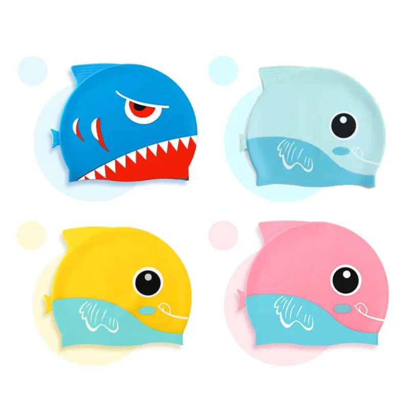 Cartoon Cute Fish Shark Shape Silicone Swimming Cap for Children Protect Ears Swim Hat for Boys Girls Swimming Pool Accessories 5