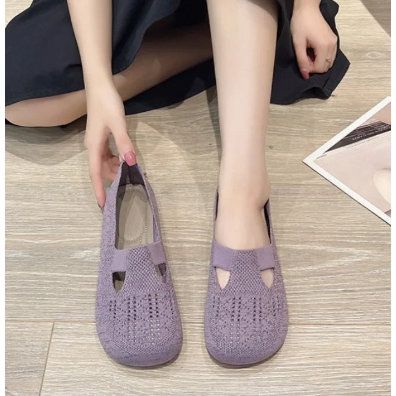 Hollow-out Loafers Spring Casual Shoes Women Flat Heel Square Toe Sneakers Summer Flats Women Weave Shoes Ventilation Footwear
