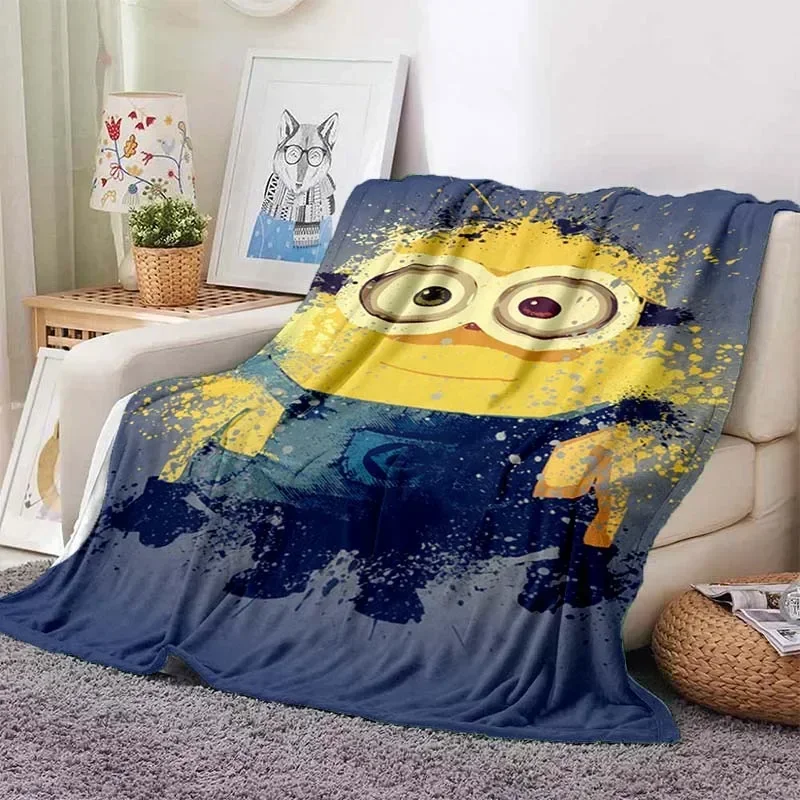 3D Printed Cartoon Cute Big Eyes A-Minions Blanket Soft and Comfortable Children's Nap Blanket Portable Travel Blanket 3