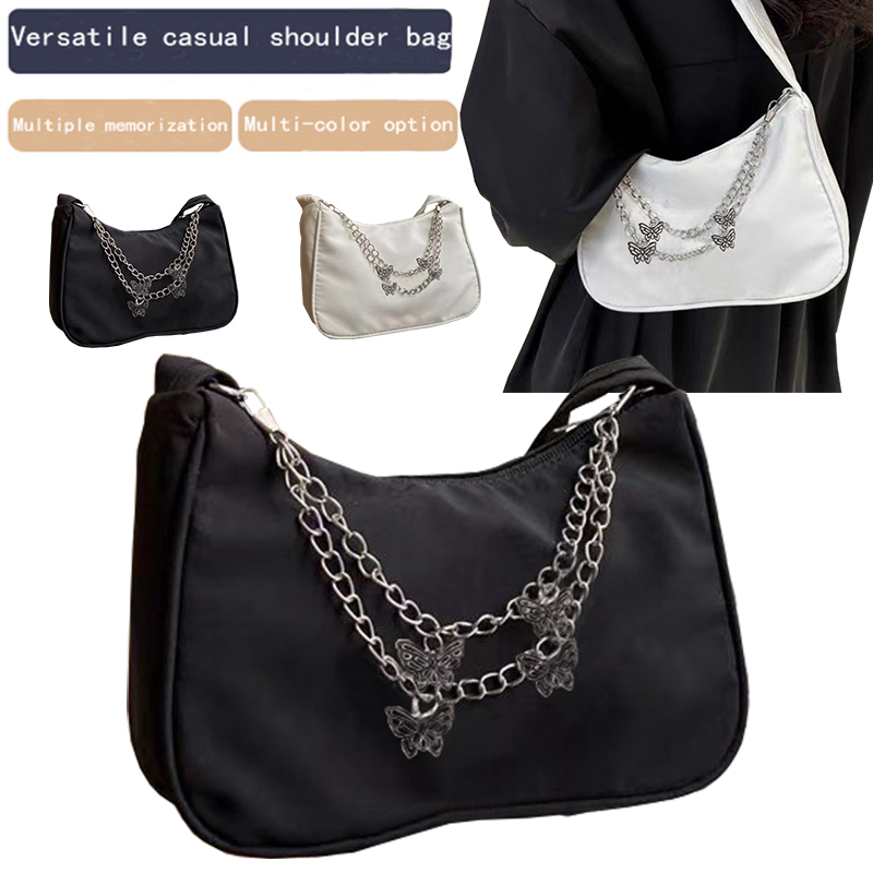 Men's and Women's New Trendy Nylon Bag Cloth Bag with Butterfly Chain Lightweight and Versatile Shoulder Bag