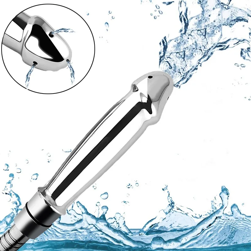 Metal Steel Douche Enema Syringe Anal Shower Head Beads Anal Cleaning