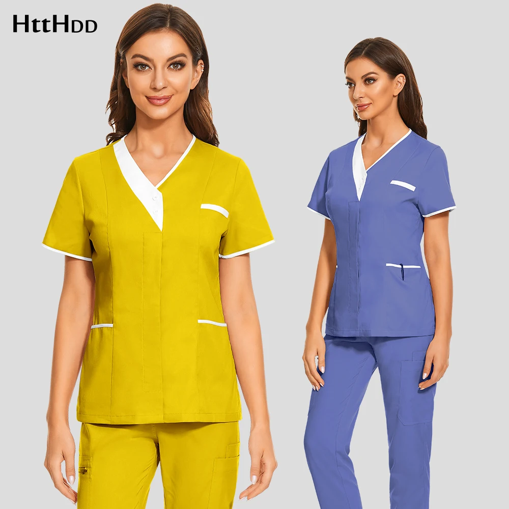 

Multicolor Female Tops Short Sleeved Pharmacy Nurse Uniform Hospital Doctor Workwear Surgery Uniforms Medical Scrubs Tops Blouse