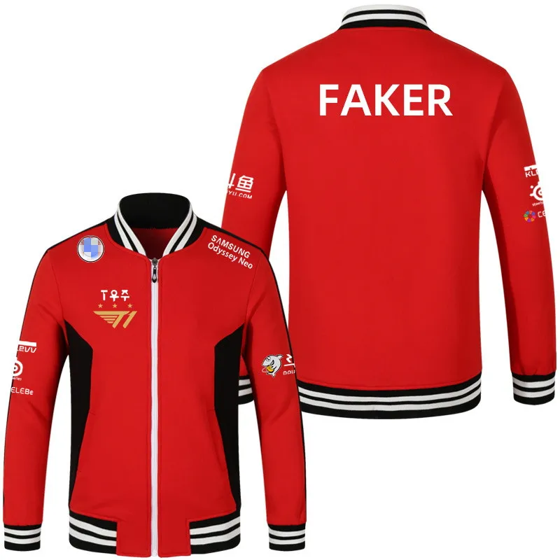 

Game LOL S12 Global Finals T1 Team Kits FAKER Same Match Kits Winter Zipper Large Plush Baseball Shirt Coat Sizes XXS-3XL 2023