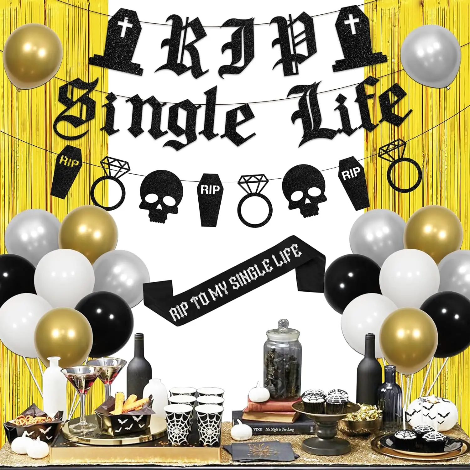 

Gothic Bachelorette Decor Rip Single Life Bachelorette Garland Banner Sash Supplies 30th Birthday Decor Gothic Bridal Shower