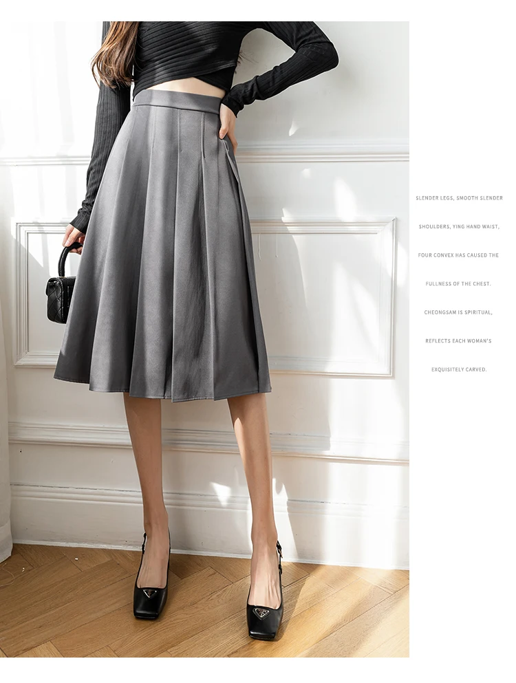 plaid skirt Ladies Elegant A-line Long Skirts New Arrival 2022 Spring Korean Style All-match High Waist Women Casual Pleated Skirt W968 leather skirt