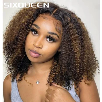 5X5 Hd Lace Closure Frontal Wig Highlight Ombre Glueless Deep Wave Bob Wig Human Hair 100% Curly Short Honey Blonde Colored Wig 1