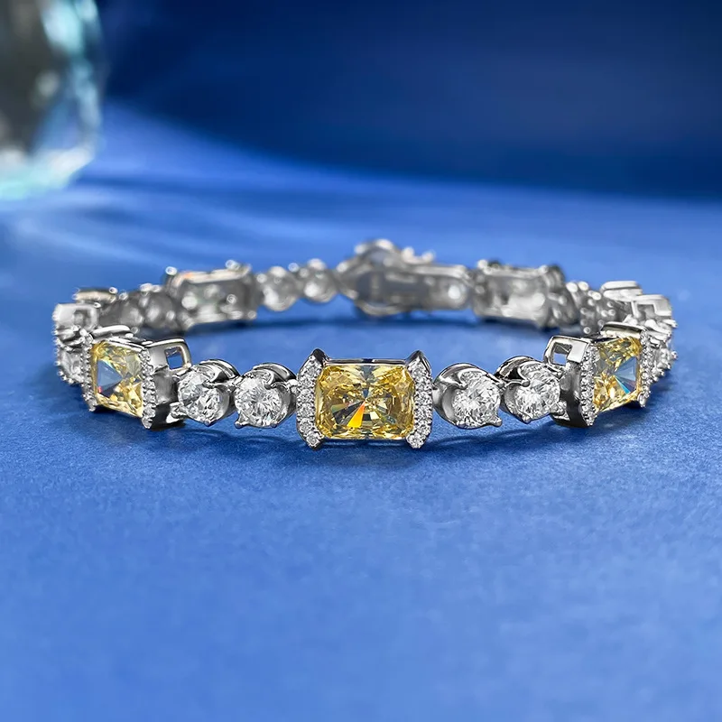 

Handmade Topaz Diamond Bangle Bracelet 100% Real 925 Sterling silver Wedding Bracelets For Women Men Promise Party Jewelry Gift