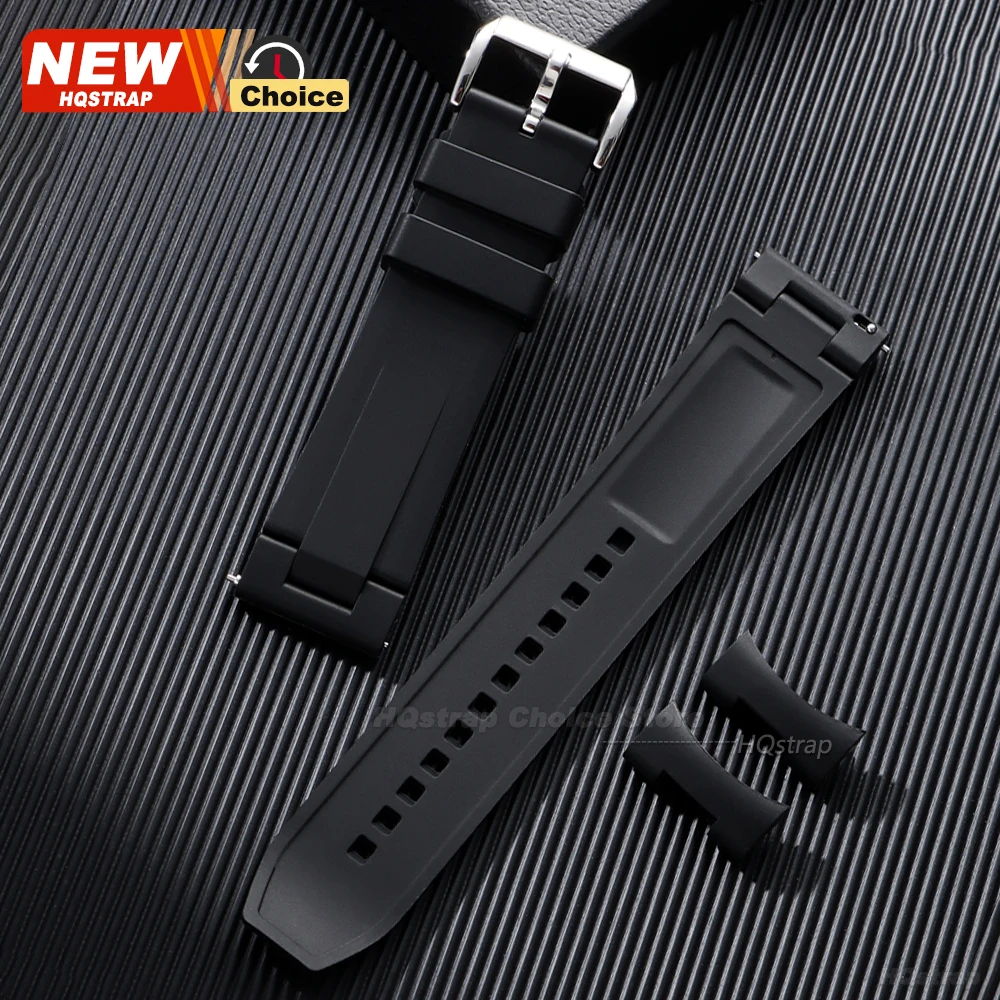 Enhanced Fluororubber Waterproof Watch Band Strap for Men and Women, Arc End Flat Design