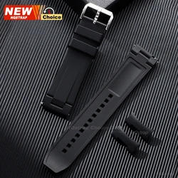 Enhanced Fluororubber Waterproof Watch Band Strap for Men and Women, Arc End Flat Design (Black)