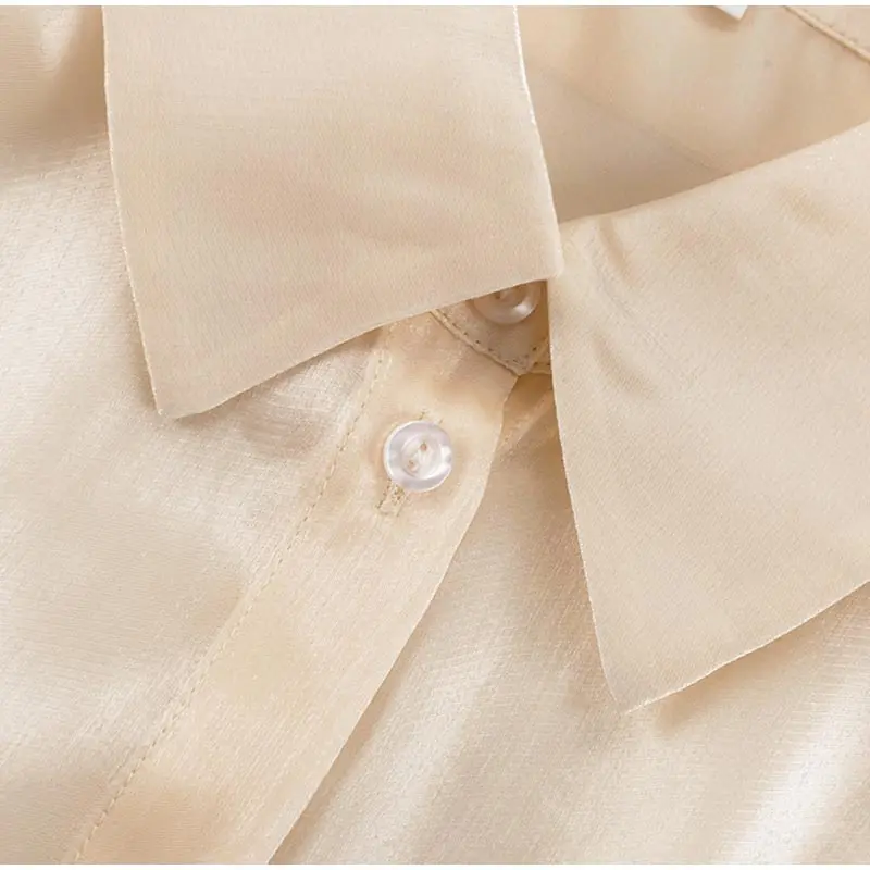 Camisas vintage lisas con mangas acampanadas y cuello alto para mujer, elegantes camisas con solapa y botonadura sencilla con cordones, blusas elegantes de calle para mujer