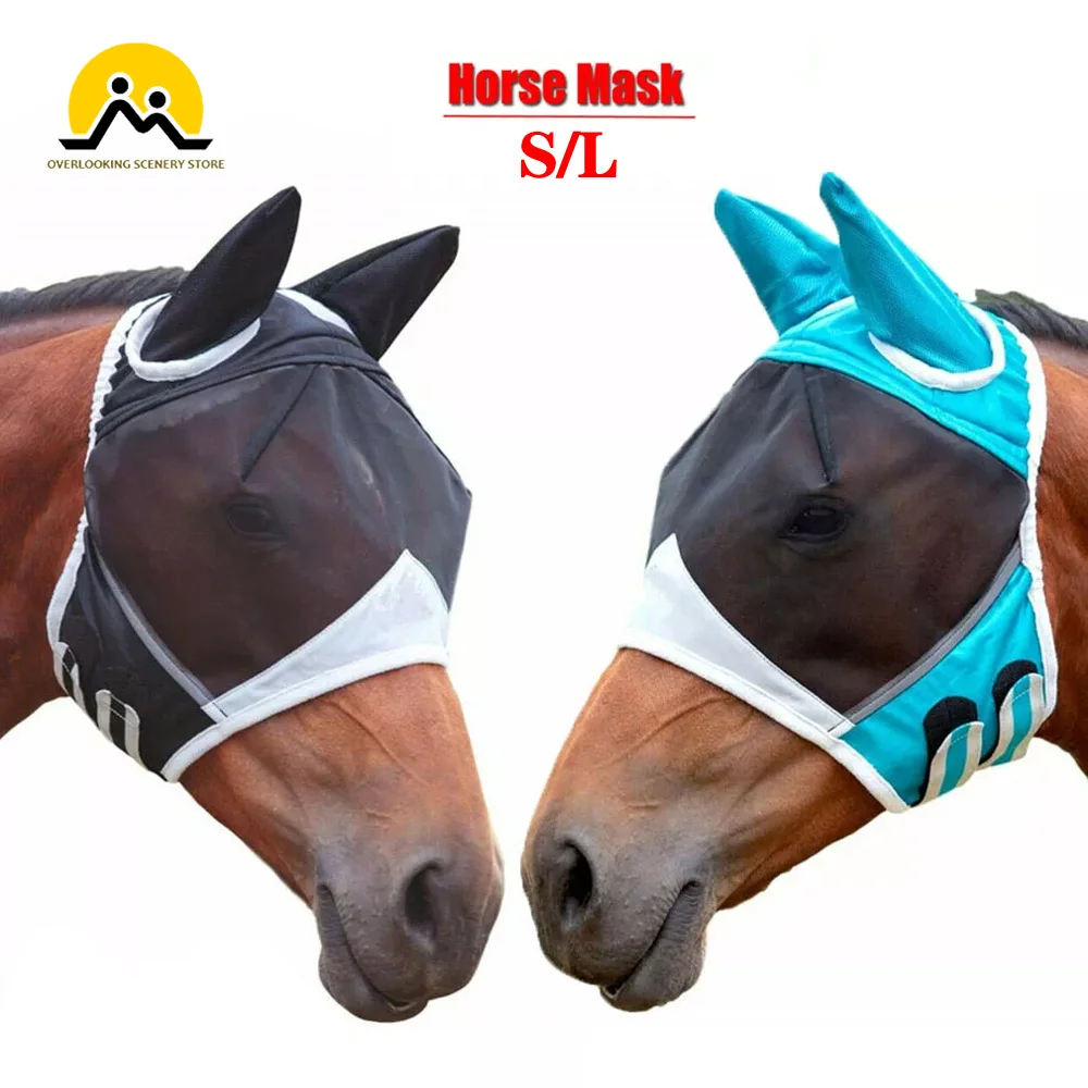 Elastic malha cavalo máscaras, anti mosquito, lavável, para passeios ao ar livre, equipamentos equestres, 1pc