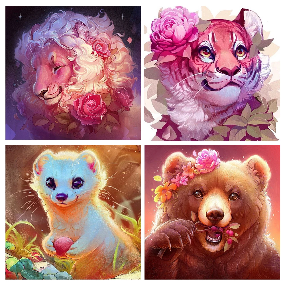 Full Diamond Painting 5D DIY Animal Lion Tiger Inlaid Embroidery Cross Stitch Kit Art Deco |
