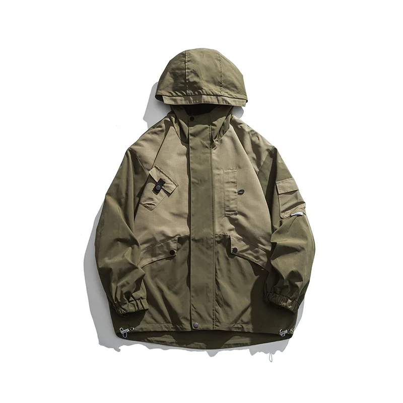 

2022 autumn Japanese loose tooling hooded jacket men's multi-pocket functional contrast color stitching jacket