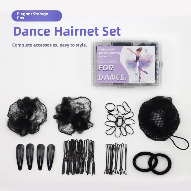 Children's Ballet Dance Hair Accessories Set - Elegant Boxed Hair Ties, Bun Net, and Hairpins