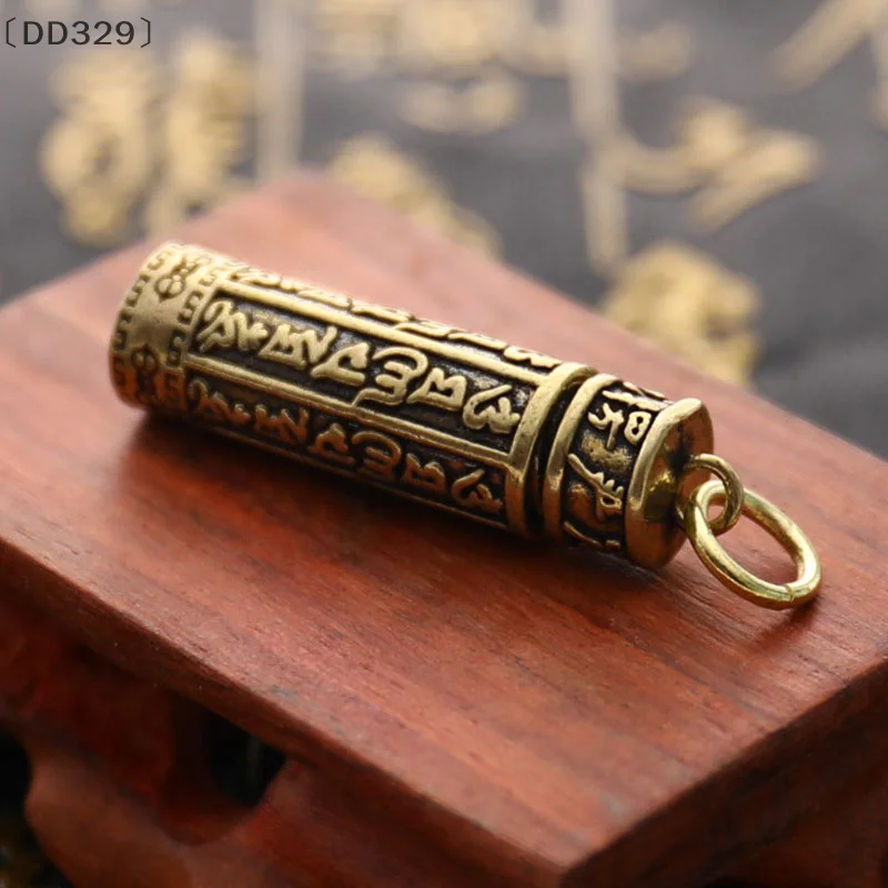 〔DD329〕 Brass Cylinder Pendant Keychain Hanging Jewelry Pill Box Medicine Container